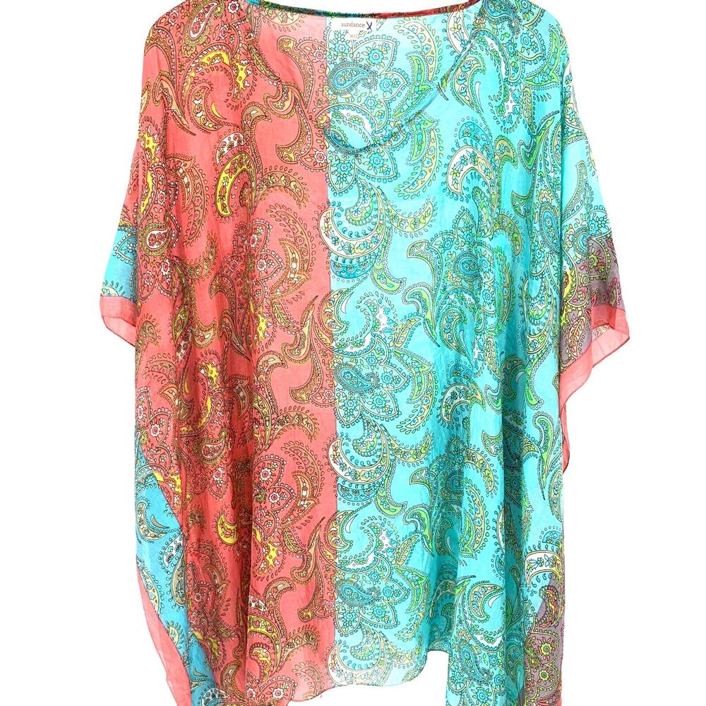 Sundance silk swim coverup Paisley kimono tunic, One Size